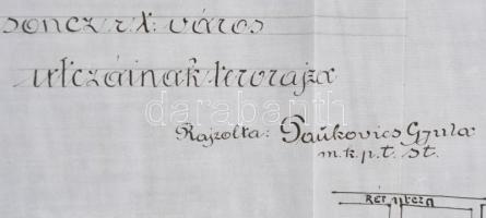 cca 1900 Losonc város utcáinak postatiszt által kézzel rajzolt térképe, rajta a kihelyezett, különbö...