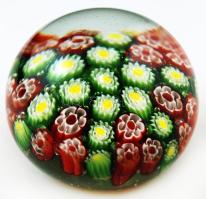 Virágmintás millefiori üveggömb levélnehezék, m: 6 cm