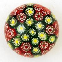Virágmintás millefiori üveggömb levélnehezék, m: 6 cm