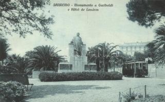 San Remo, Monumento a Garibaldi e Hotel de Londres / statue, hotel, tram