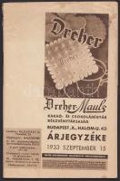 1933 Dreher- Mauls kakaó- és csokoládégyár Részvénytársaság Árjegyzéke. Fotókkal illusztrált kiadván...