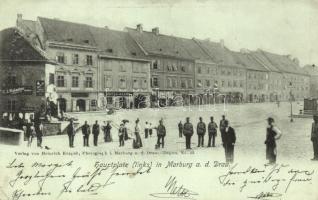 Maribor, Marburg an der Drau; Hauptplatz; Verlag von Heinrich Krapek / main square with the shop of Josef Stark (EK)