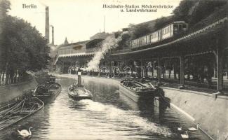 Berlin, Hochbahn-Station Möcknernbrücke und Landwehrkanal / urban railway station, canal