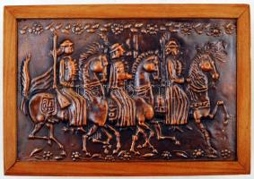 Réz berakással gazdagon díszített fadoboz, 14×10×5 cm