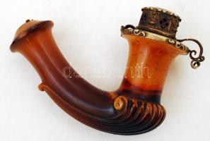 Régi fém fedeles tajtékpipa, Novagh jelzéssel, szárral, h: 64 cm