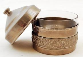 Üveg betétes, fém tartós, nagy kínáló 28x19cm, bombonier d:9cm