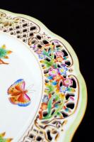 Herendi Viktória mintás, tányér, áttört díszítéses kézzel festett, jelzett, hibátlan, 34cm