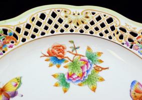Herendi Viktória mintás, tányér, áttört díszítéses kézzel festett, jelzett, hibátlan, 34cm