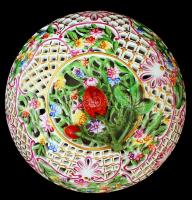 Herendi Viktória mintás, gyümölcs kínáló, áttört díszítéses kézzel festett, jelzett, hibátlan, 18x18...