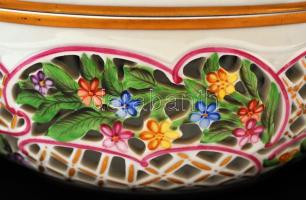 Herendi Viktória mintás, gyümölcs kínáló, áttört díszítéses kézzel festett, jelzett, hibátlan, 18x18...