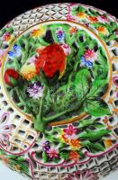 Herendi Viktória mintás, gyümölcs kínáló, áttört díszítéses kézzel festett, jelzett, hibátlan, 18x18...