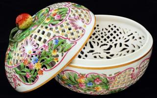 Herendi Viktória mintás, gyümölcs kínáló, áttört díszítéses kézzel festett, jelzett, hibátlan, 18x18...