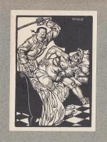 cca 1920 Divéky József (1887-1951): Ludas Matyi, 3db fametszet, papír,kartonra ragasztva, jelzett a ...