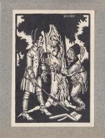 cca 1920 Divéky József (1887-1951): Ludas Matyi, 3db fametszet, papír,kartonra ragasztva, jelzett a ...