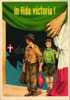 In fide victoria; Pro Collegio Zandonai / Trieste, Italian patriotic propaganda, artist signed