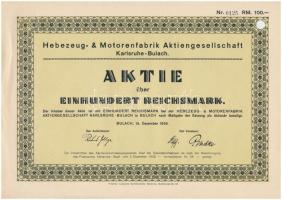 Németország/Weimari Köztársaság/Karlsruhe-Bulach 1926. "Hebezeug- & Motorenfabrik Aktiengesellschaft Karlsruhe-Bulach" részvénye 100M-ról, lyukasztással érvénytelenítve + Drezda 1929. "Szász Földhitel Intézet" jelzáloglevele 500M-ról, bélyegzéssel, lyukasztással érvénytelenítve + Német 3. Birodalom/Berlin 1940. "Barnakőszén és Benzin Részvénytársaság, Berlin" részvénye 1000M-ról, szárazpecséttel, lyukasztással érvénytelenítve T:II,II- Germany/Weimar Republic/Karlsruhe-Bulach 1926. "Hebezeug- & Motorenfabrik Aktiengesellschaft Karlsruhe-Bulach" share about 100 Mark, cancelled with hole + Dresden 1929. "Sächsischen Bodencreditanstalt" debenture about 500 Goldmark, with stamp, cancelled by holes + German Third Reich/Berlin 1940. "Braunkohle-Benzin Aktiengesellschaft, Berlin" share about 1000 Mark with embossed stamp, cancelled with hole  C:XF,VF