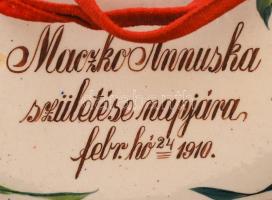 Bélapátfalvai születésnapi kulacs dugóval, kézzel festett, jelzett, apró lepattanásokkal, m:24 cm / ...