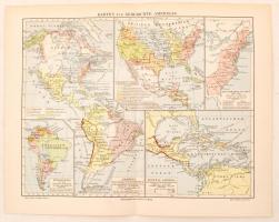 cca 1902-1909 2 db Amerika térkép a Meyers-féle lexikonból(Argentína, Chile, Bolívia, Uruguay stb.),...