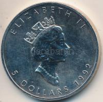 Kanada 1992. 5$ Ag "II. Erzsébet" (1oz/0.999) T:exP Canada 1992. 5 Dollars Ag "Elizabeth II" (1oz/0.999) C:exP (Proof-Like)