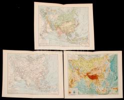 cca 1902-1909 3 db Ázsia térkép a Meyers-féle lexikonból, 24x30 cm / cca 1902 3 maps (Asia) from the Meyers Lexikon