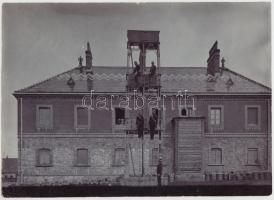 cca 1890 Pécs, a Zsolnay gyár túzoltócsapata 3 db nagyméretű fotó / Zsolnay porcelain factory fire g...