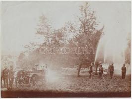 cca 1890 Pécs, a Zsolnay gyár túzoltócsapata 3 db nagyméretű fotó / Zsolnay porcelain factory fire g...