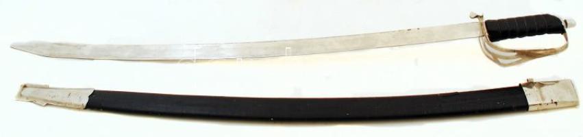 Gazdagon díszített pengéjű egykezes indiai díszkard, hüvellyel, h: 87,5 cm