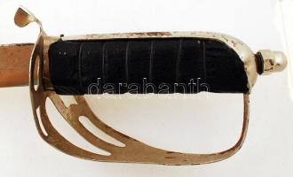 Gazdagon díszített pengéjű egykezes indiai díszkard, hüvellyel, h: 87,5 cm