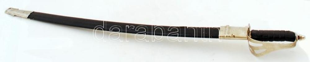 Gazdagon díszített pengéjű egykezes indiai díszkard, hüvellyel, h: 87,5 cm