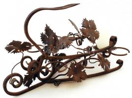 Szőlőindás-motívumos fém pohártartó 6 db pohárral + gyertyatartóval, 39×18,5×21 cm