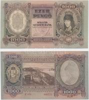 1943. 1000P (2x) sorszámkövetők,nyomdai papírránccal T:I- hajtatlanok Adamo P21