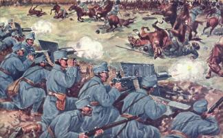 WWI K.u.K. artillery attacking Kossaks, machine gun divison (EB)