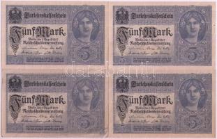 Német Birodalom / Császárság 1917. 5M (4x) közte három sorszámkövető T:I-,III Germany / Empire 1917. 5 Mark (4x) with 3 pieces of sequential serial banknotes C:AU,F