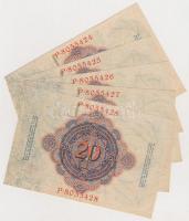 Német Birodalom / Császárság 1914. 20M hétjegyű sorszám (5x) sorszámkövetők T:II
Germany / Empire 19...