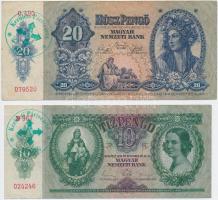 1930. 100P + 1932. 50P + 1936. 10P + 1941. 20P mind hamis "Kerületi Pártvezető Kőszeg" nyilaskereszt felülbélyegzéssel (fake overprint) T:III