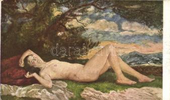 Pihenő leány / Erotic art postcard s: Magyar-Mannheimer