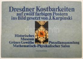 Dresdener Kostbarkeiten auf zwölf farbigen Postern ins Bild gesetzt von J.Karpinski. Historisches Museum Grünes Gewölbe Porzellansammlung Methematisch-Physikalischer Salon, 12 db színes, 29x40 cm-es színes kép értékes műtérgyakról