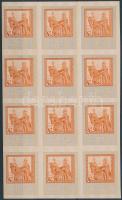 1914 4K okmánybélyeg próbanyomat karton papíron, 12-es tömb / 4K fiscal stamp proof on cardboard paper, block of 12
