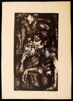 Révész Napsugár (1944-): Hárman. Linó(15/12), papír, jelzett, 19x33 cm