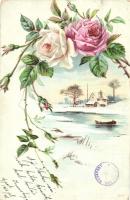 Winter landscape with roses litho