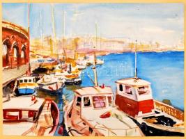 Jelzés nélkül: Kikötő. Akvarell, papír, 36x27 cm