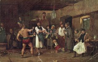 12 db RÉGI főleg használatlan motívumlap, Munkácsy szignóval; művész / 12 old mostly unused motive c...