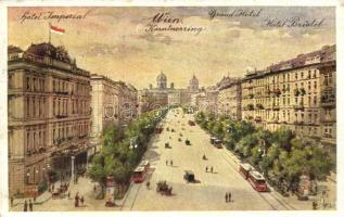 Vienna, Wien; Karntnerring, Hotel Imperial, Grand Hotel, Hotel Bristol, Wiener Aquarell Kunst, Nr. 1...