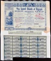 Egyiptom/Alexandria 1905. "The Land Bank of Egypt" részvénye 5Ł-ról, szelvényekkel, bélyeg...