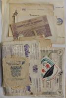 47 darabos vegyes papírrégiség tétel: címkék, jegyek, számlák, kötvény, nyugta, stb.