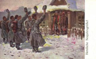 WWI K.u.K. military New Year greeting card I. világháború, Cs. és kir. hadsereg újévi üdvözlőlap