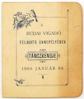 1900 Bp., A Budai Vigadó felavató ünnepélyének díszes kitöltött táncrendje, selyem tokkal, rajta a B...