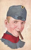 WWI Austrian cigar smoking soldier (EK)
