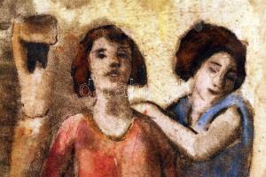 Iványi Grünwald Béla (1867-1940): Család. Színezett rézkarc, papír, jelzett, üvegezett keretben, 32×...