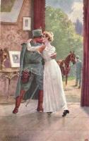 Abschied / WWI military soldiers farewell, lady, kiss, romantic (EK)